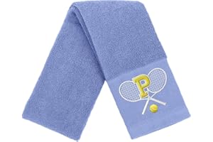 CGFN Tennis Towel,Tennis Gifts for Men Women,13”x 43” Cotton Embroidered Towels with Monogrammed Tennis Accessories on Birthday, Retirement (Blue, Initial-P)