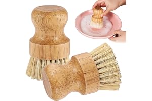 2-pack handflatsborste – bambu rund mini diskborste naturlig skrubbborste hållbar skrubbrengöringssats med unionsfiber och ta