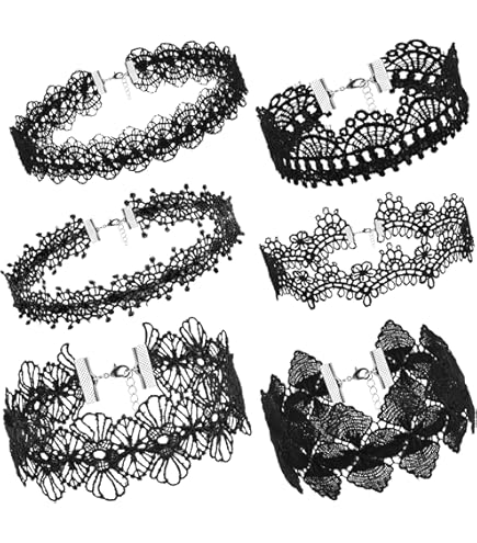 Set Accessoires Gothique Steampunk Femme - Collerette Dentelle Noire + Bracelet + Boucles D'oreilles - Réglable, Pour Halloween, Cosplay, Fête