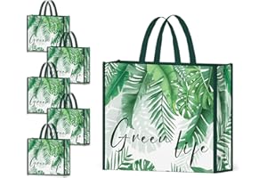 NymphFable 5 Pcs Tote Bag Reutilizables Verde Hojas de Palma Bolsas para Comestibles Grande Bolsa Compra