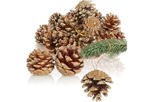 COM-FOUR® 25 zawieszek z szyszkami w kolorze zlotym – dekoracje bozonarodzeniowe – ozdoby choinkowe do powieszenia – zestaw do rekodziela i DIY (25 szyszek - w kolorze zlotym)