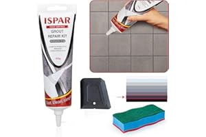 ISPAR Tile Grout Repair Set for Wall and Floors Tile Joints with Spatula and Sponge, Repair Mortar, Fill and Reviver The Joints, Quick-Drying, Ready Mixed Grout (Dark Grey)