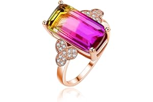 Uloveido Fashion Rose Vergoldete Ringe Lila Rechteck Erstellt Turmalin Stein Cocktail Ring für Frauen RJ400