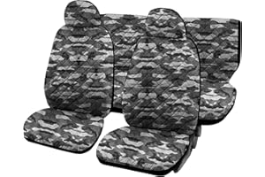 Auto Accessori Lupex - Housses de siège auto universelles, couleur camouflage gris, ensemble housses de protection avant et arrière, polyester matelassé, confort intérieur, pas de suv