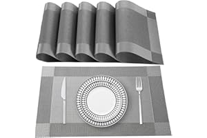 Lumaca Manteles Individuales Lavables, Juego de 6 Salvamanteles Individuales en 70% PVC y 30% Poliéster, Antideslizantes, Resistentes al Calor, para Mesa de Cocina,Gris