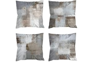 QUALKNOY Set of 4 Velvet Cushion Covers 40x40 cm Grey Modern Abstract Art Decorative Throw Pillow Cases 16x16 inches for Living Room Sofa Garden Outdoor Decor Pillowcases