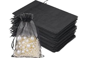 jijAcraft Woreczki z organzy ślubne czarne woreczki z organzy 10 x 15 cm, 50 sztuk ze sznurkiem, na słodycze, na biżuterię, torebki na prezenty weselne