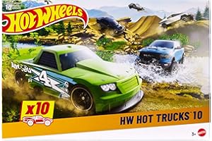 Hot Wheels Pack 10 Camiones (Modelos Surtidos, selección aleatoria), Set de Coches de Juguete Que Incluye camionetas y Furgonetas, Juguete +3 años, HYM97