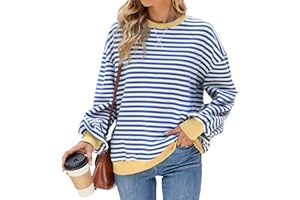 IFFEI Bluza damska oversize, okrągły dekolt, w paski, z długim rękawem, na jesień, luźna, Y2K