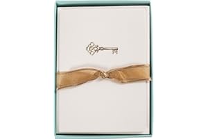 Graphique Key La Petite Presse Boxed Notecards - 10 Embossed and Embellished Gold Foil Vintage Key Blank Cards with Matching Envelopes, 3.25" x 4.75" (L1543CB)