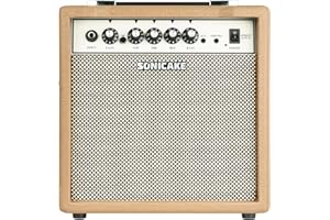 SONICAKE Amplificador de Guitarra Eléctrica 15W Doble Canal con Salida para Auriculares EQ de 3 Bandas Entrada AUX Diseño Compacto y Portátil para Práctica Sprint