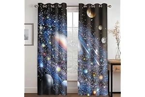 KARPIX Universum Planet Fenstervorhang Weltraum Sternenklar vorhänge Mit Ösen Blickdicht Gardine Für Kinder Und Jugendliche, 2 Paneele (5,183x160cm(2x91x160cm))