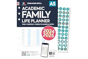 NBPLANNER Academic 2024-2025 Family Life Planner 6-Ring Organiser Refill Insert | A5 size | Monthly/Weekly | Monday Start | Filofax A5 Compatible (02322)