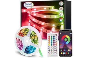 vvuvnem LED Strip Light 5m, Led Strips Music Sync Colour Changing, Ultra-Long RGB Bluetooth Led Strip Lighting with Remote App Control, Led Lights for Bedroom Bar Party Decoration [Energy Class A++]