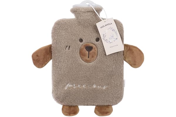 Bouillotte eau Chaude Bouillotte Peluche, Bouillote 2 Litre Pour Enfant/Bebe/Adulte Cadeaux de Noël Kaki Clair, Cadeaux Pour Les Femmes