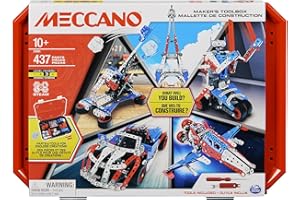 BANDAI - Meccano Baukoffer - Konstruktionsset 5-in-1 Fahrzeuge, Roboter, Eiffelturm - 437 Teile, Werkzeuge, Anleitung - Aktivitäts-Kit - Spielzeug ab 10 Jahren - APM20106