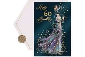 Joli Coon Papeterie Carte anniversaire 60 ans STARDUST Lady – Carte anniversaire 60 ans femme avec enveloppe en papier premium et véritable cachet de cire