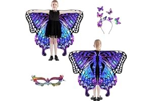 plainshe Alas de mariposa para niñas, ala de hadas de doble cara, disfraz de mariposa para Halloween, juego de 3 capas de mariposa