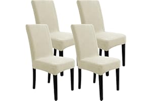 YSTELLAA Coprisedie Con Schienale 4 Pezzi, Copri Sedia Da Cucina Soggiorno, Coprisedia Elasticizzati, Universali Fodera Sedia Da Pranzo, Coprisedie Copri Sedie Antigraffio Gatto, Beige