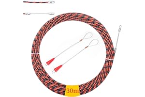 aleawol Kabeleinziehhilfe 30m Einziehspirale Zugdraht,6mm kabel Durchziehhilfe Einziehspirale Glasfaser mit 2 Führungsfeder Einziehband für Kabelverlegung Leerrohre Zugdraht Einziehdraht,Orangeschwarz