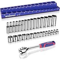 ARES 28-teiliges Steckschlüssel-Set 1/4 Zoll – Metrisch, 90 Zahn Ratsche, Mit Magnet-Organizer