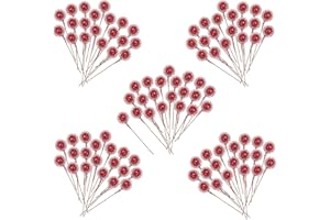 HONGCI 100 Pcs Christmas Holly Berries Artificial Frosted Red Holly Berries,Christmas Berries Red Berry Stems for Wreath Decorations Craft Christmas,Xmas Tree,Garland DIY Craft Party Decor Wire Berries