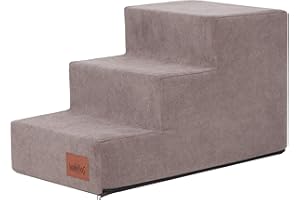 BJIRD Hundetreppe, Katzentreppe, Antirutsch und Beständig - Haustiertreppe mit 3 Stufen für kleine Hunde - 50 x 30 x 30 cm - Savoy - Cappuccino
