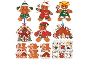 BOOMTOP 24 Adesivi Natalizi Fai da Te per Bambini Lavoretti Creativi Artigianato Omino di Pan di Zenzero Ciondoli Giochi per Natale