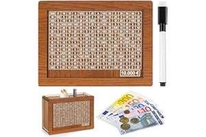 ZZRSYJ Tirelire en Bois,Numérique Tirelire Réutilisable,Tirelire avec Compteur,Tirelire avec Objectif D'épargne et Chiffres à Cocher,Tireliure en Bois pour Aider Enfants à Commencer à Economiser (10000ou)