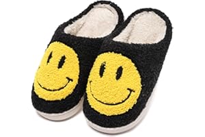 Guyarns Smile Face Slippers Women Men,Retro Preppy House Slippers Comfy Warm Plush Slip on Fluffy Sippers for Winter Indoor Outdoor