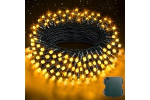 Buudala Guirlande Lumineuse à Piles pour Noël et Jardin - 11M, 110 LED, 8 Modes + Minuterie, IP44 Imperméable, pour Intérieur/Extérieur, Fête, Terrasse, Boîtier à Piles Vert - Blanc Chaud
