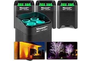 BeamZ BBP54 - Lot de 4 Projecteurs PAR Uplight sur Batterie IP65 RGBAW-UV WDMX - 48 Watts, 15 Heures d'Autonomie, Idéal pour Éclairage de Salle, Mariage, Jardin, Architecture