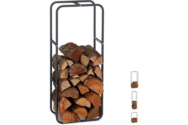 Relaxdays 10026018_947 Étagère à Bois, Acier, Anthracite, 100 x 40 x 25 cm