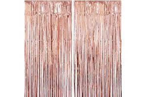 JONAMI 2 Cortinas Metálicas Rosegold, Cortina de Lámina, Oropel Franjas Decoración Fondo para Fiesta de Cumpleaños Bodas