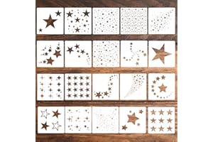 Matwsec 20 Pcs Star Stencils, Reusable Stencils for Crafts, Small Star Stencil for Painting, Crafts, DIY Art & Home Decor on Wood, Paper, Fabric, Walls, Furniture (5.08x5.08in)