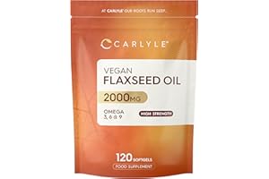 Flaxseed Oil Capsules 2000mg | 120 Vegan Softgels | High Strength Supplement with Omega 3 6 & 9 | Cold Pressed | by Carlyle