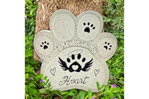 DIYJEP Pierre tombale pour chat et chien - En forme de patte de chien - Pour tombe toujours dans mon cœur - Pierre commémorative pour chat et chien - Mémoriaux et funerary