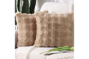 Madizz Pack of 2 Thick Plush Wool Cushion Covers 45x45 cm Camel Soft Neutral Decorative Throw Pillow Covers Accent Boho Pillowcases for Couch Sofa Bedroom Pillow Shell