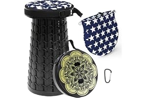 ALEVMOOM Tabouret Pliant Portable,Tabouret de Camping Tabouret Télescopique Portable avec Coussin Souple,Télescopique Tabouret Pliable avec Dessins Décoratifs pour La Pêche BBQ Charge 440 LB
