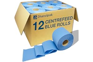 DHANZIPAK 12 x Value Pack Blue Centrefeed Roll – 2-Ply, 46m Per Roll (200 Sheets) – 166mm Height – Super Absorbent & Strong – Ideal for Cleaning, Catering, Kitchens, Garages & Commercial Use.