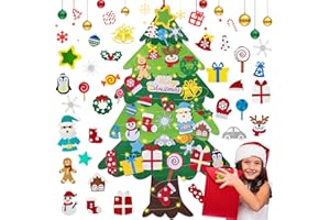 WEST STORY Filz Weihnachtsbaum für Kinder, 3.3Ft DIY Filz Tannenbaum Zum Schmücken mit 34 Ornamenten & 5m Lichterkette, Roter Aufbewahrungsbeutel, Kleinkinder & Kinder