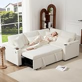 Sof&aacute; seccional extensible en forma de L, con puf convertible, espacio de almacenamiento, soporte para bebidas, puerto de carg
