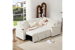 Wyibwy Divano angolare estensibile a L con porta USB e portabicchieri,divano letto a 4 posti ccon funzione letto,divano trasformabile con spazio contenitore e bracciolo,cuscini,ciniglia-Beige