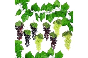 NA Woohome Uvas Artificiales Uvas De Plástico, 8 Racimos Uvas Artificiales Surtidas Racimos de UVA Esmerilada UVA de Goma con 2 Pz Hojas para Hogar, Cocina, Fiesta, Fotografía, Decoración De Boda