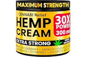 CANNABI RELIEF Hemp Cream Extra Strong 300 ML - Cream for Massaging Muscles & Joints, Lower Back, Knees, Neck, Shoulders - Hemp Oil, Arnica, Menthol, Rosemary, Calendula - 12 Active Botanical Ingredients