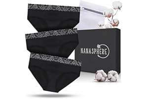 NANASPHERE Lot 3 Culottes Menstruelles Ultra Absorbante 4 Couches Coton Bio + Sac | Flux Abondant sous Vêtement Lavable Réutilisable Règles Fuites Post Accouchement Adolescente Incontinence (XS)