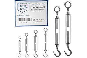 NIETFULLTHINGS 25 tensores de acero inoxidable con gancho y ojal de V4A según DIN 1480 1478, tensor de cuerda, M5 mm