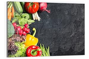 DEQORI Tableau magnétique en verre - 60 x 40 cm - Motif ardoise avec légumes - Tableau mémo en verre - Avec aimants, stylo et chiffon pour cuisine et bureau - Tableau magnétique et inscriptible