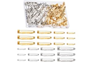 HUAZIZ 200 Pièces Épingle Badgede en Ton Argent Épingles de Barres Fermoir de Sécurité avec Boîte en Plastique, fermoirs à épingle4 Tailles, 20 mm, 25 mm, 30 mm et 35 mm (Or et Argent)