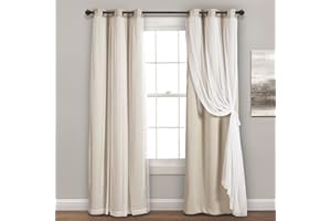 Lush Decor Sheer Grommet Curtains Panel with Insulated Blackout Lining, Room Darkening Window Curtain Set (Pair), 38" W x 84" L, Wheat